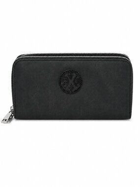 CXL by Christian Lacroix Women Ames PU Denim Double Zipper Wallet, Black